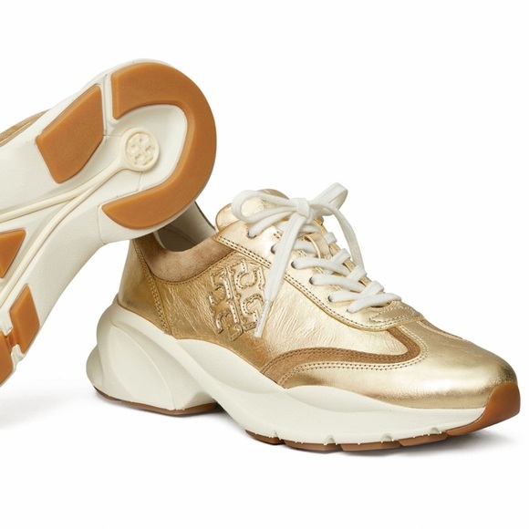 NWT Authentic Tory Burch T Monogram Good Luck Sneakers Size 11 M Gold - Picture 4 of 10